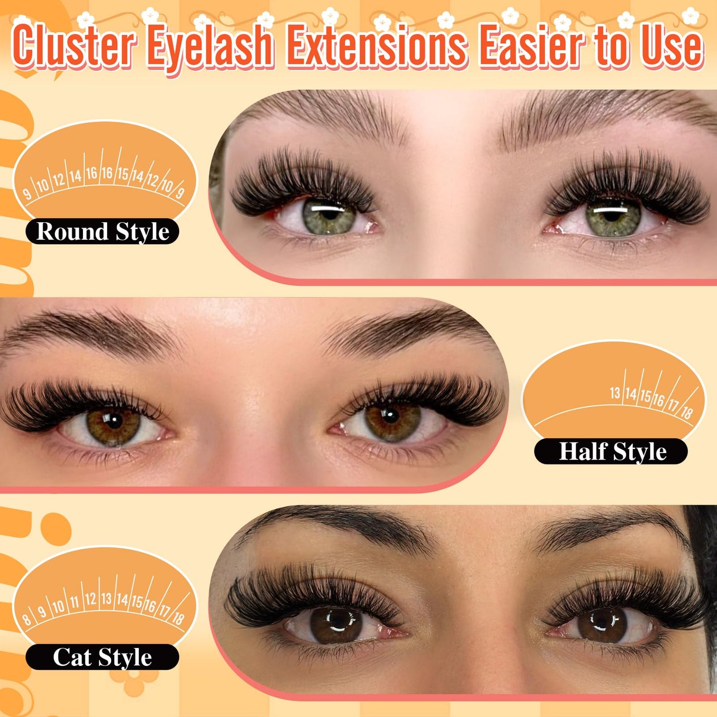 calphdiar Lash Clusters Wispy Eyelash Clusters 480PCS 40D+50D Individual Lashes Clusters D Curl Cluster Eyelash Extensions 8-18mm DIY Natural Volume Lash Extension for Beginners