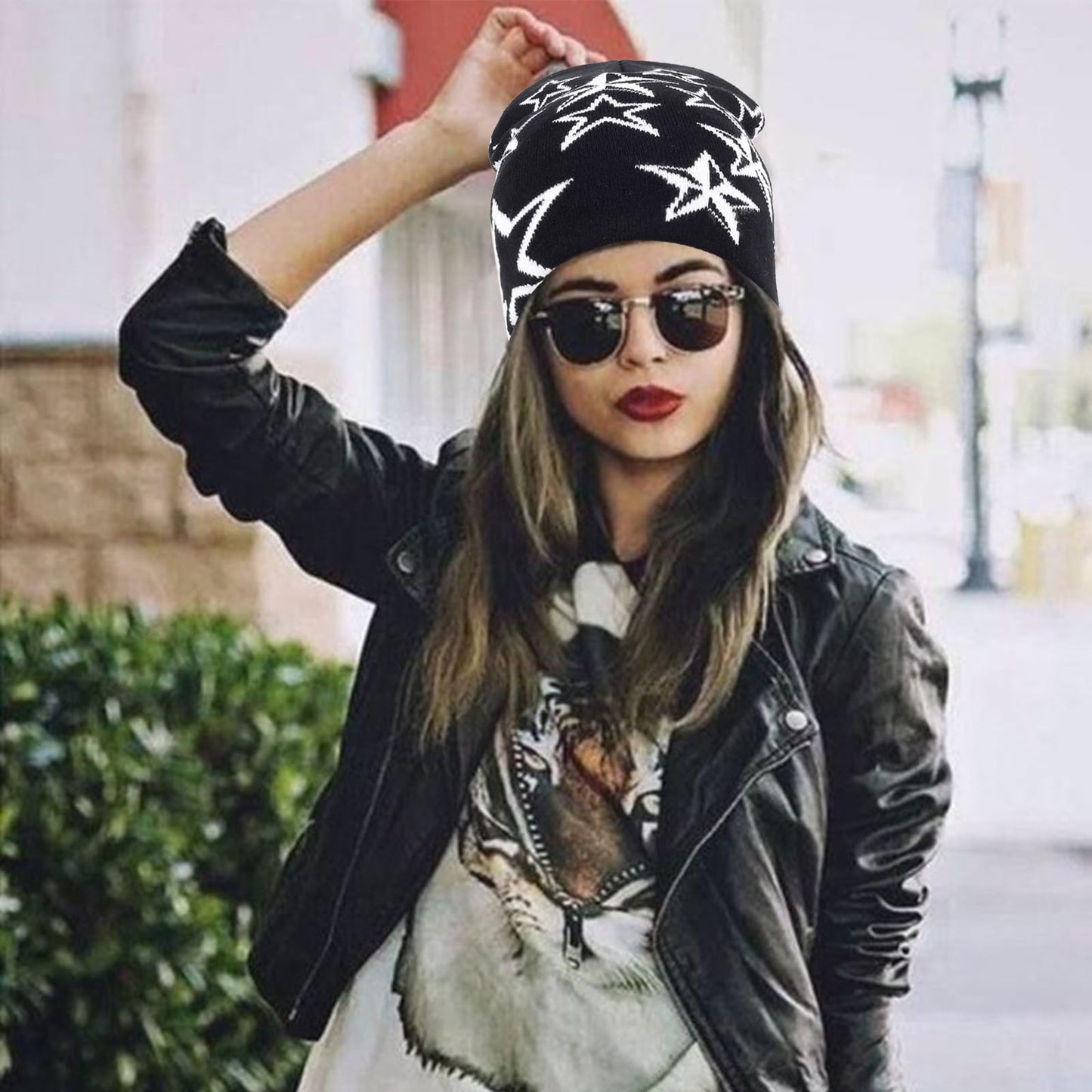 Qlauca 4Pcs Y2k Beanie Winter Knitted Graphic Beanie Warm Y2k Hat for Women Men