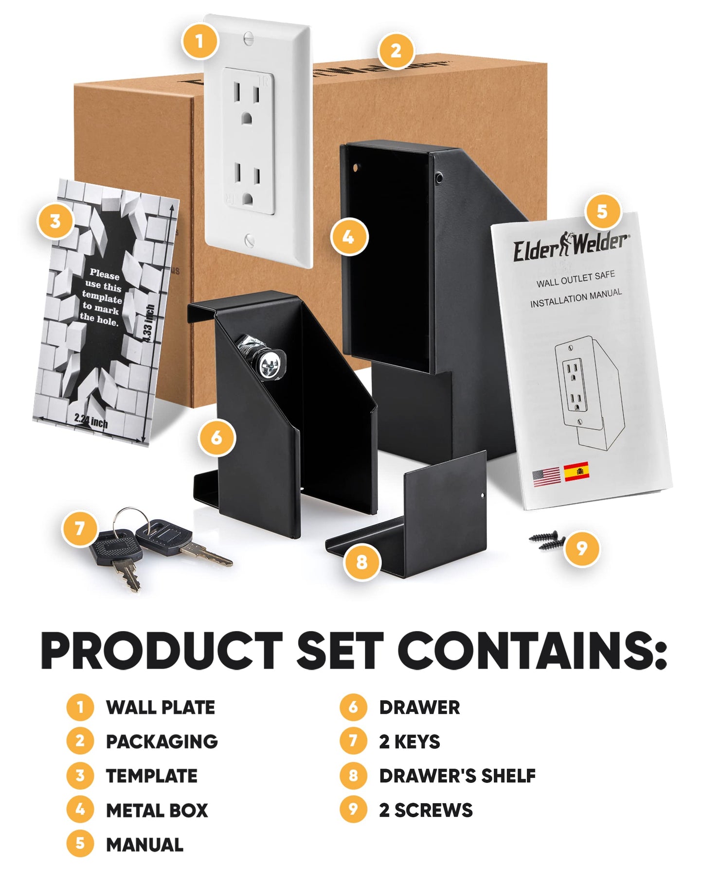 Elder Welder® Electrical Outlet Hidden Wall Safe | 100% Real Wall Plate Included | Easy to Install | Hidden Safe for Money | Wall Safes Between Studs | Secret Storage | Invisible Safe
