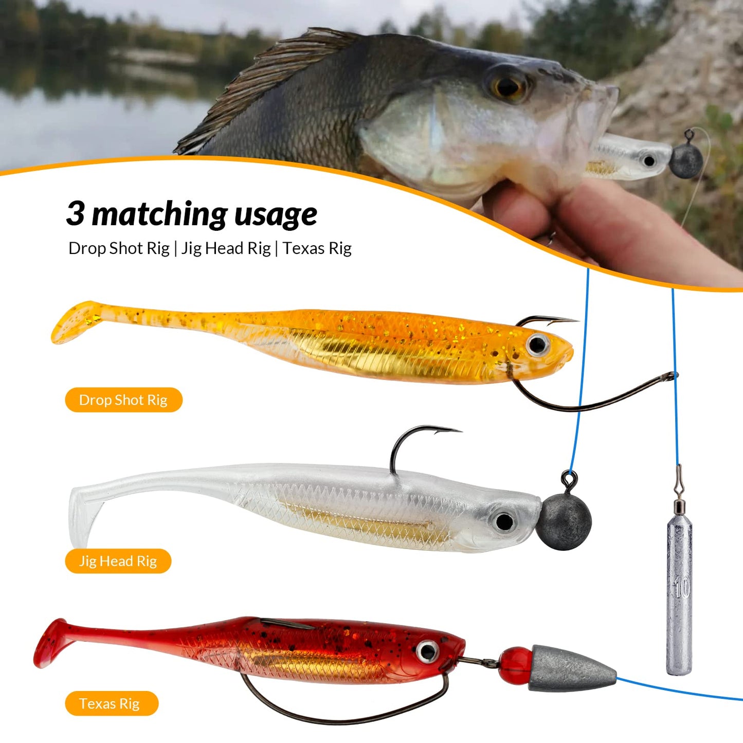 QualyQualy Soft Plastic Swimbait Paddle Tail Shad Lure Soft Bass Shad Bait Shad Minnow Paddle Tail Swim Bait for Bass Trout Walleye Crappie 2.75in 3.14in 3.94in 5in