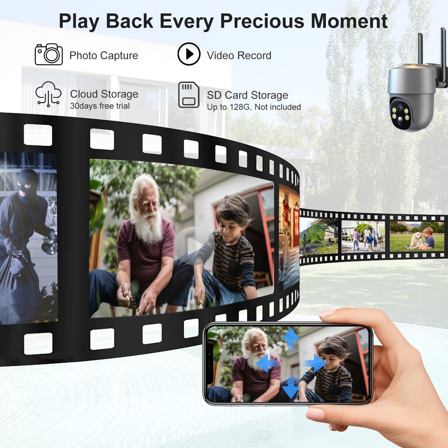 Xparkin Solar Security Cameras Wireless Outdoor, Mulit-Functional Home Security WiFi Camera with PIR Motion Detection & Floodlight, Weatherproof for Garden Front/Back Yard (2.4G WiFi Camera Grey)