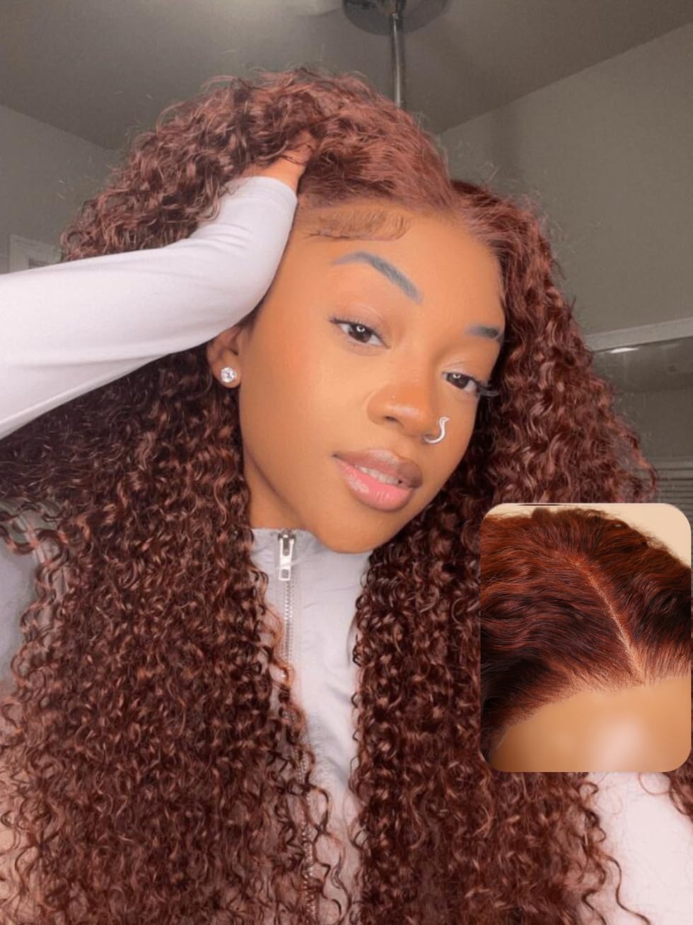 UNICE Bye Bye Knots Glueless Wig 7x5 Pre Cut Lace Front Wigs Human Hair Reddish Brown Deep Curly Invisible Knots Pre Everything Put on and Go Human Hair Wig Pre Plucked 150% Density 14inch