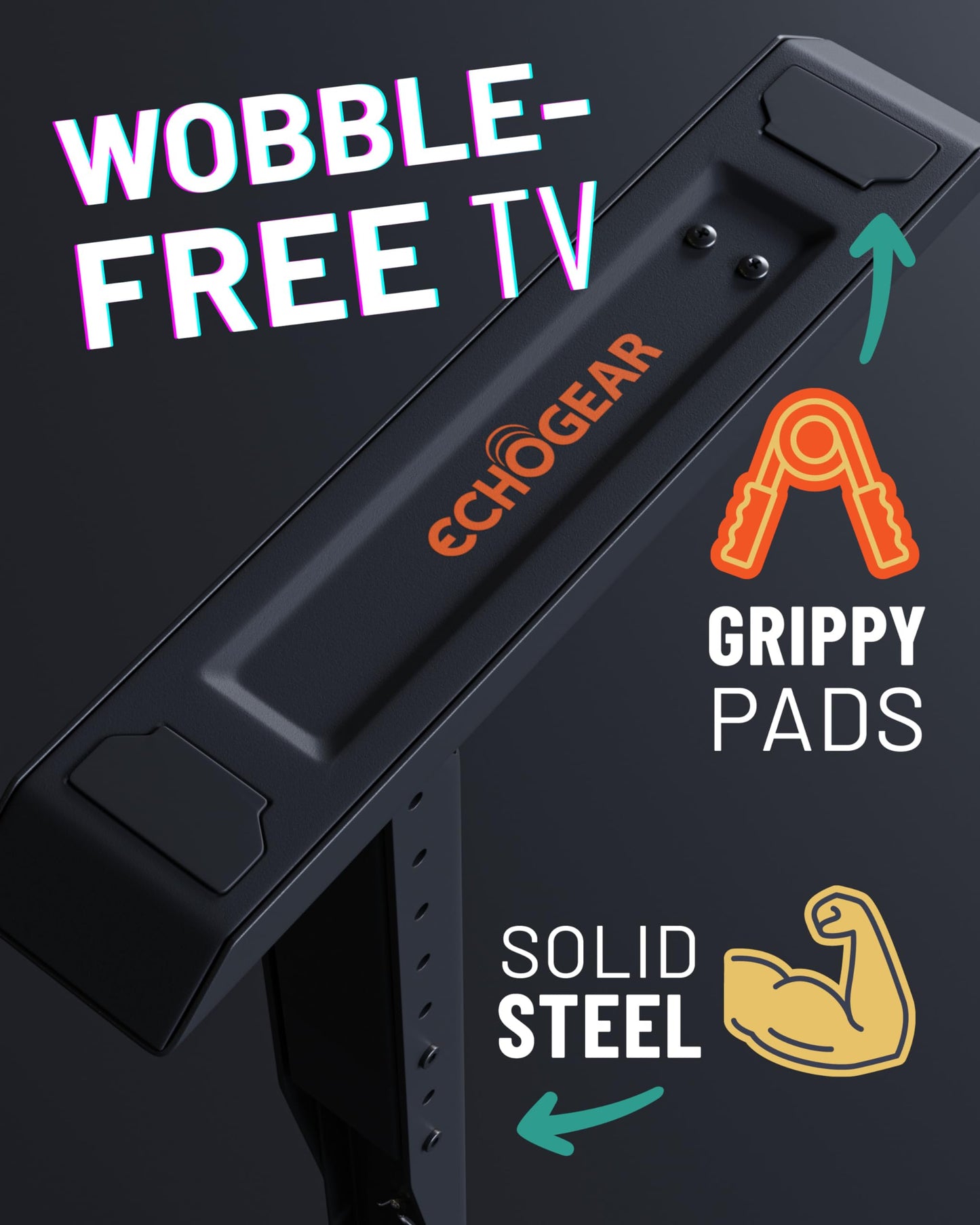 ECHOGEAR Universal Large TV Stand - Height Adjustable Base for TVs up to 77" - Wobble-Free Replacement Stand Works w/Any TV Including Vizio, TCL, Samsung & More - Flat Design Compatible w/Soundbars