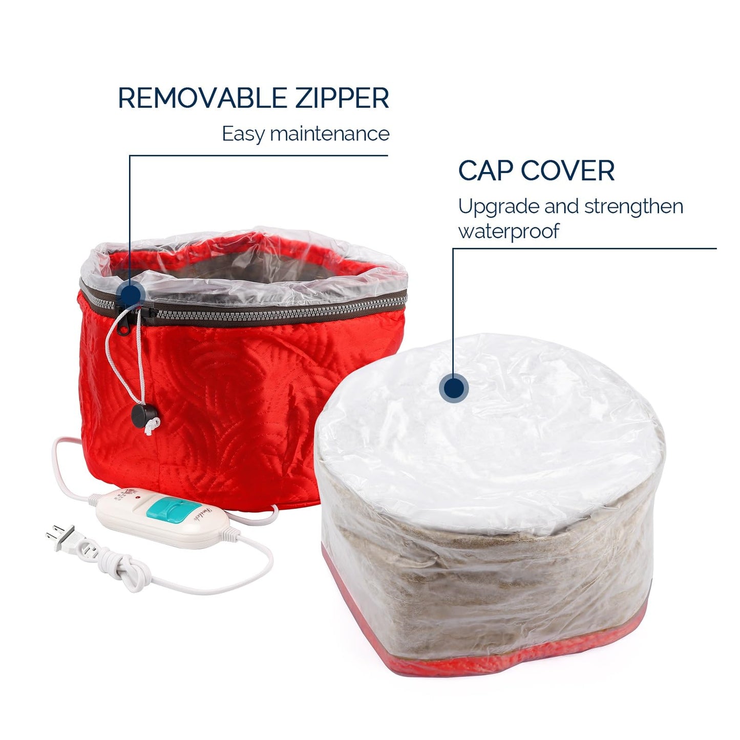 Electric Hair Steamer Cap with Temperature Control, Removable Thermal Hair Care Hat for Home Spa (Red Type)