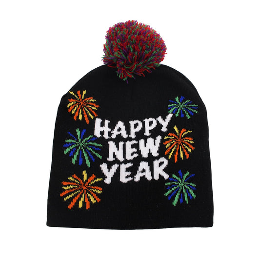 Enrwin Unisex Christmas Hat Winter Knitted Crochet Beanie Happy New Year Hat for Women and Men Gift for Christmas (Style01-Black, Polyester)