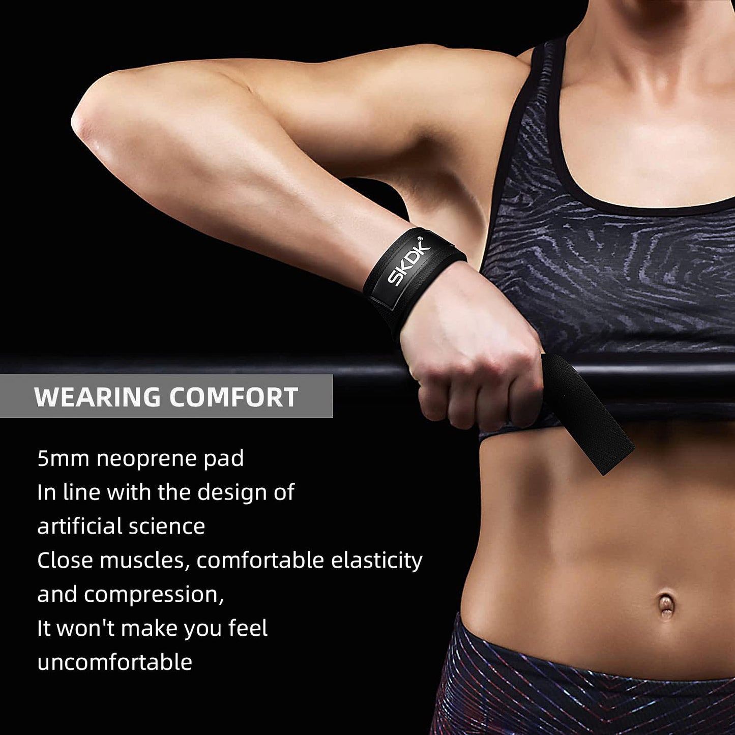 SKDK Cotton Hard Pull Wrist Lifting Straps Grips Band-Deadlift Straps with Neoprene Cushioned Wrist Padded and Anti-Skid Silicone - for Weightlifting, Bodybuilding, Xfit, Strength Training