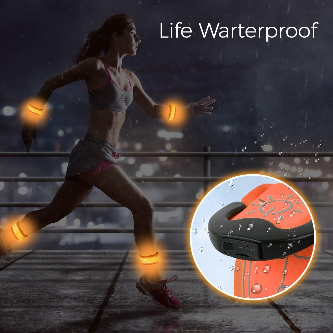 LOBKIN 2 Pcs Rechargeable Safety Bracelets - LED Slap Armband Kids Night Safe Walking Wrist Band Reflective Belt - Magic Band Running Lights Gear for Runners Joggers Bikers