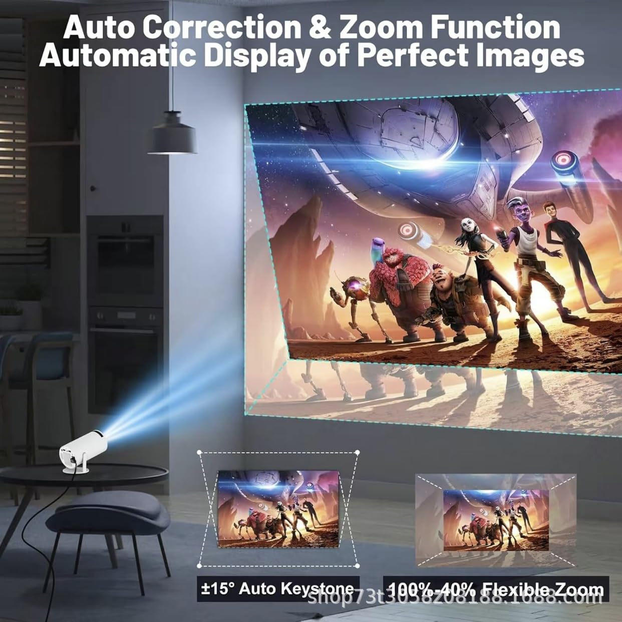 Mini Projector, 4K Decoding, 1080P Resolution, Compatible with Smartphones, Laptops, Tablets and Home Theater Devices, Equipped with Bluetooth 5.0 and Wi-Fi 6, Runs on Android 11.0 System