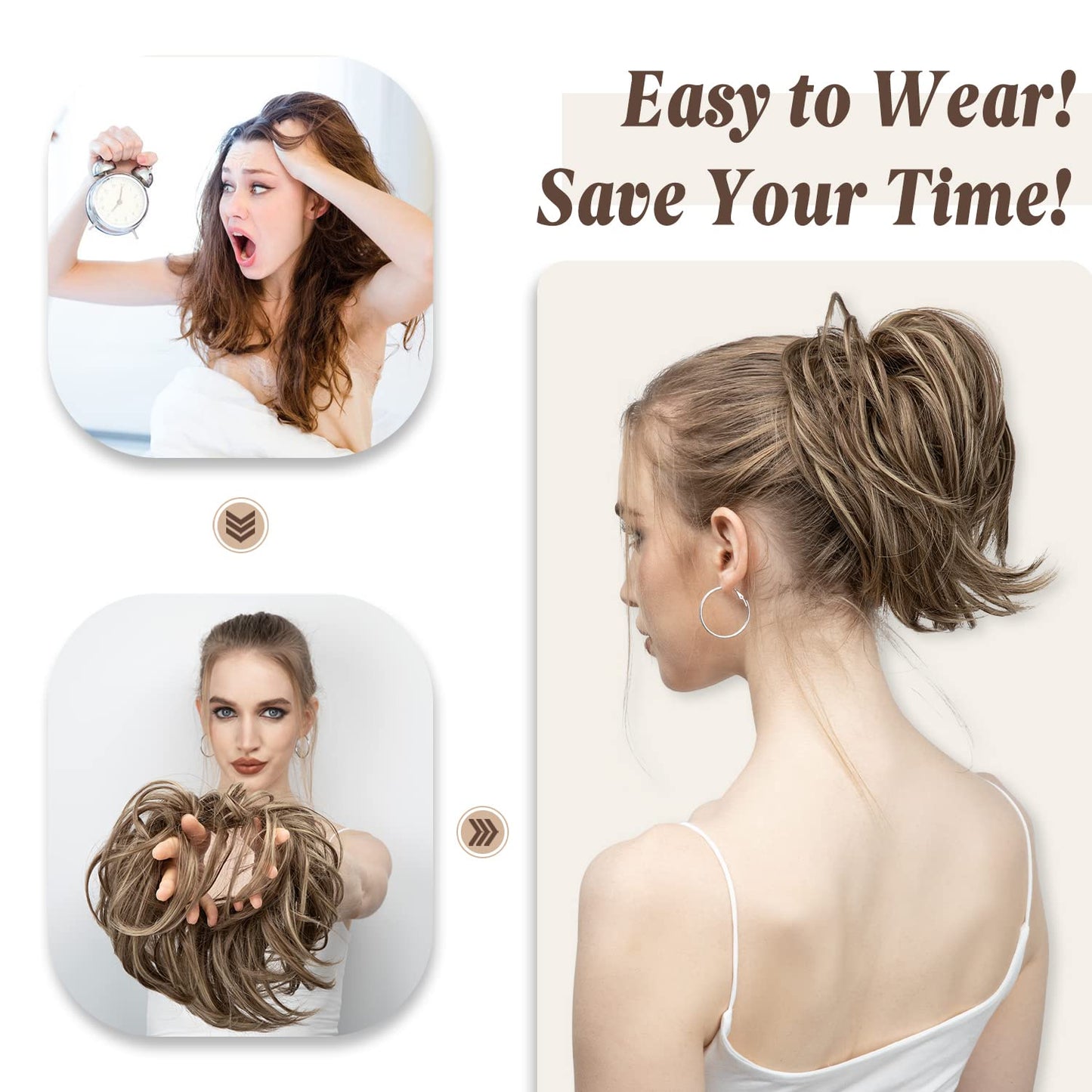 SARLA Messy Hair Bun Hair Pieces Curly Synthetic Updo Fake Scrunchies Ponytail Extension for Women Burgundy and Wine Red Tips 1PCS