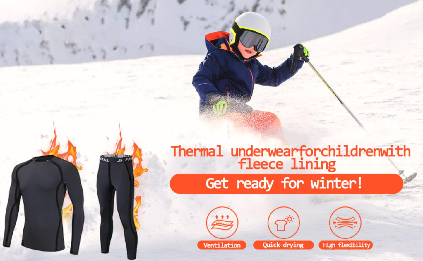 Muzikin Youth Kids'Thermal Underwear Set, Fleece-Lined Compression Shirt & Leggings, Kids Base Layer for Cold Weather Comfort, Moisture-Wicking Base Layer for Sport, Breathable Warm Thermals (M)