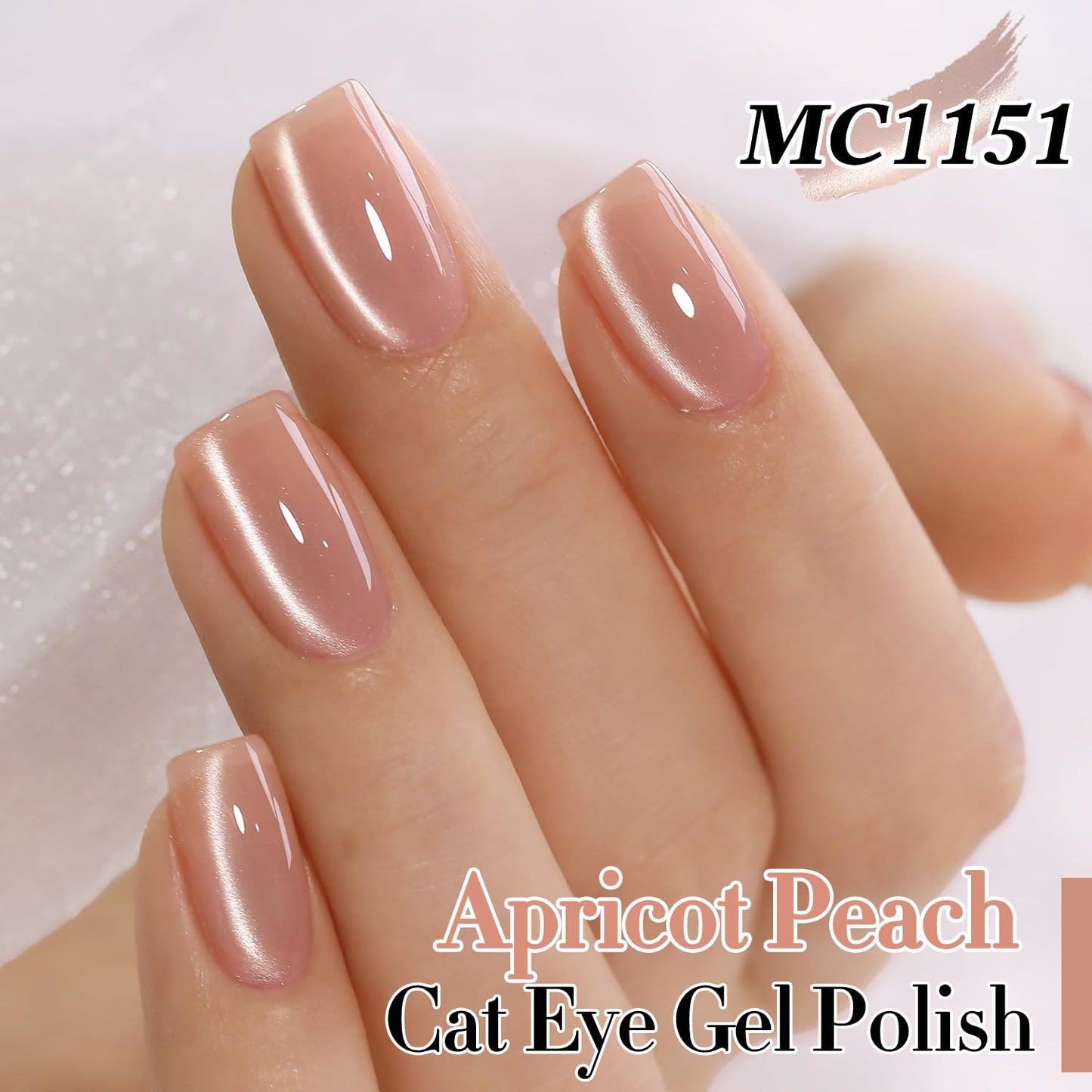 Double Rhythm 15ML Glass Cat Eye Gel Polish with Magnet Same Color Same Bottle Holographic Glitter Shimmer Salon Soak Off Magnetic Nail at Home (Apricot Peach-MC1151)