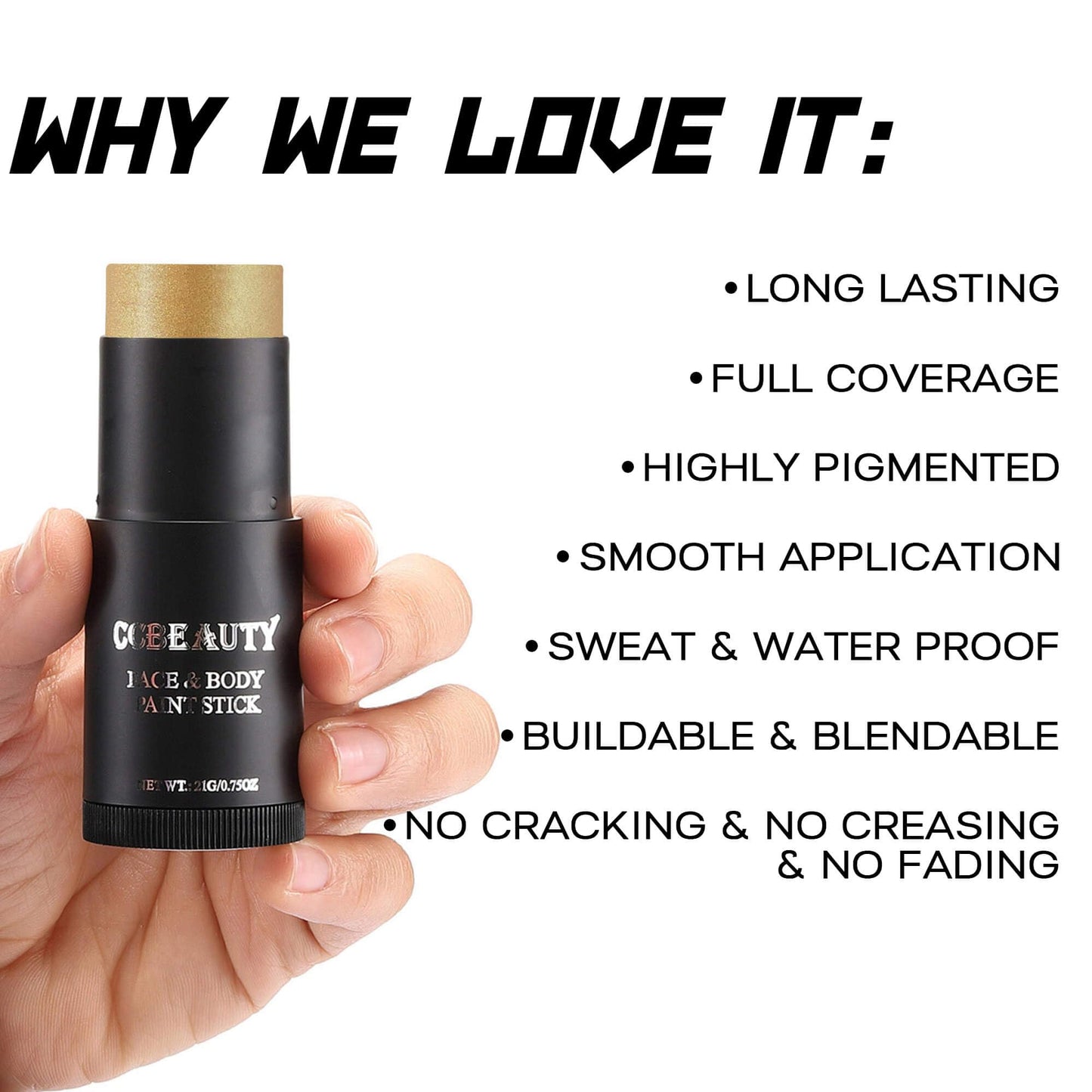 CCbeauty Metallic Gold Face Paint Stick,Glitter Face Painting Kit,Professional Body Paint,Non Toxic SFX Makeup Kit For Halloween Costume Cosplay,Full Coverage Painting Foundation With Makeup Sponge