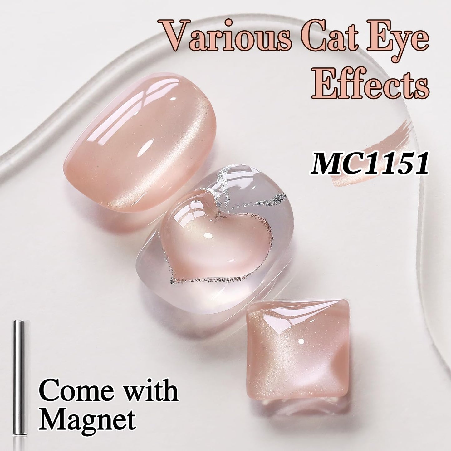 Double Rhythm 15ML Glass Cat Eye Gel Polish with Magnet Same Color Same Bottle Holographic Glitter Shimmer Salon Soak Off Magnetic Nail at Home (Apricot Peach-MC1151)