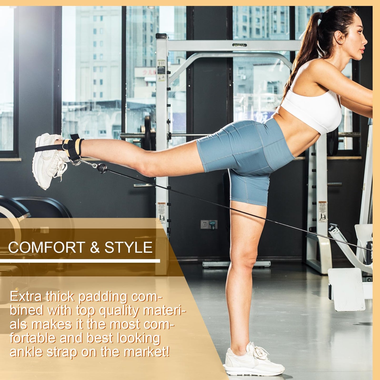 Light yellow Ankle Straps for Cable Machines,Adjustable Comfort fit Neoprene, Reinforce Double D-Ring - Premium Ankle Cuffs to Improve Abdominal Muscles, Lift The Butts, Tone The Legs for Men & Women