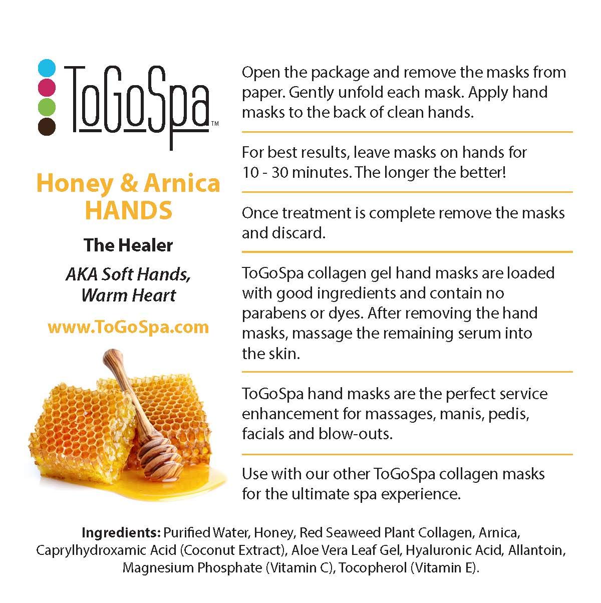 ToGoSpa, HANDS, Honey And Arnica Hand Mask Moisturizing Gloves, Moisturizer For Dry Cracked Hands, Overnight Gloves For Men And Women, Smooth Texture And Appearance, Pack Of 2