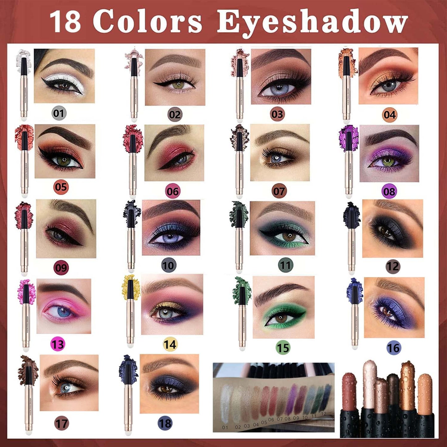 SAUBZEAN White Eyeshadow Stick Makeup, Highlighter Matte Cream Eye Shadow Pencil, Waterproof Hypoallergenic Long Lasting Crayon, Glitter Primer Palette Shimmer Eyeliner Pen wiht Soft Brush