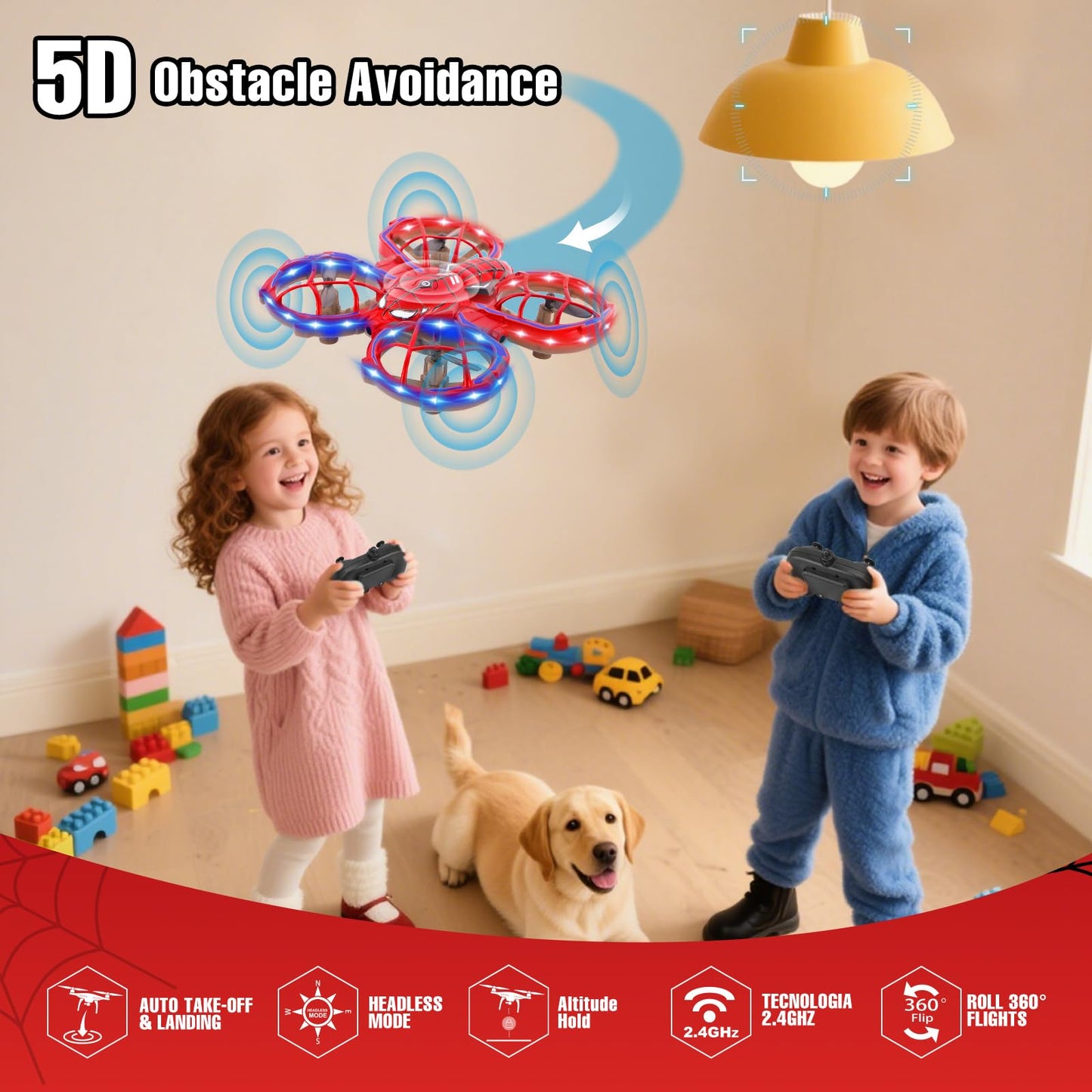 Aooess Drones for Kids 8-12: Spider Toy Stunt Drone With 5D Obstacle Avoidance, 3D Flip, Auto Hovering Indoor Drone, 2 Battery Kids RC Quadcopter With Led Lights RC Helicopter for Adults Kid