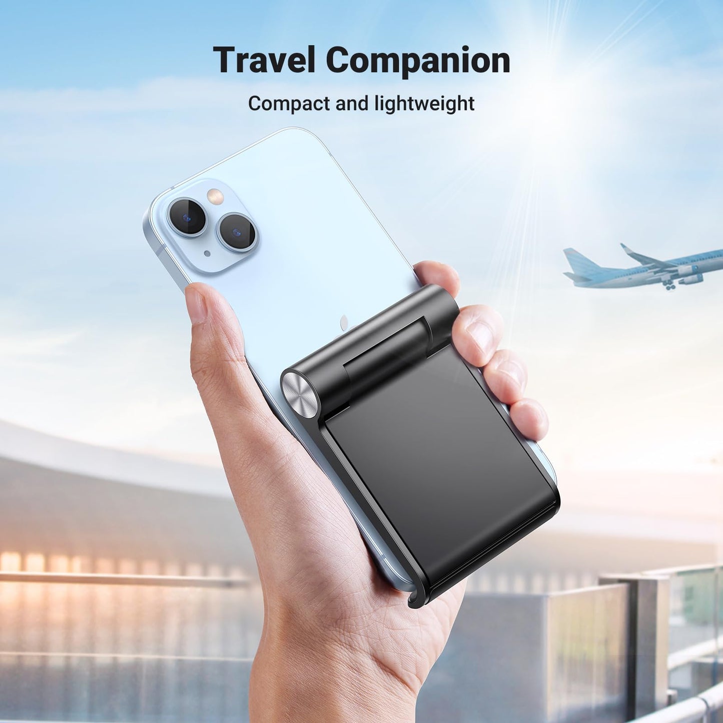 UGREEN Cell Phone Stand for Desk Portable Foldable Phone Holder Angle Adjustable Compatible with iPhone 16 15 Pro Max 14 Plus, iPhone 13 12 11 SE XS XR Smartphone, Mini Size, Black