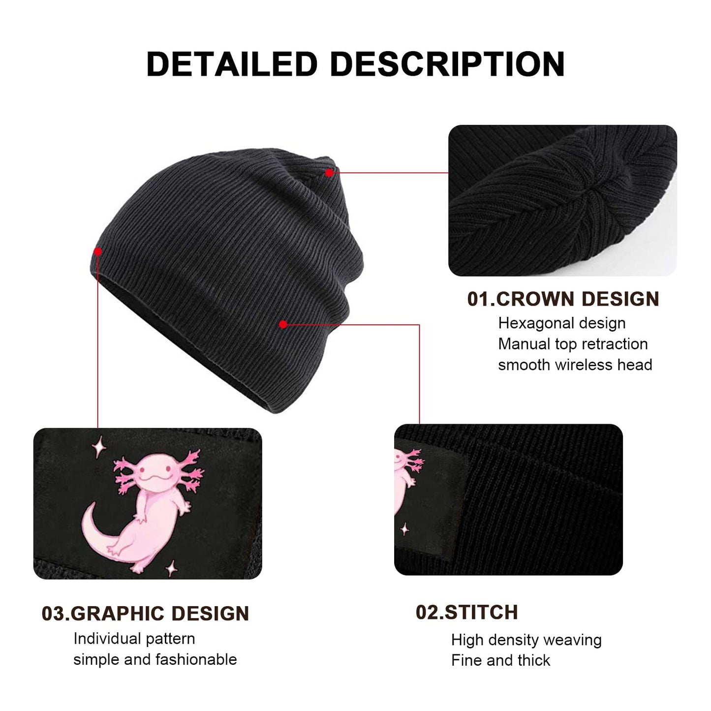 merahans Fashion Beanie Slouchy for Men Women Cartoon Pink Axolotl Knit Skull Cap Winter Warm Hat