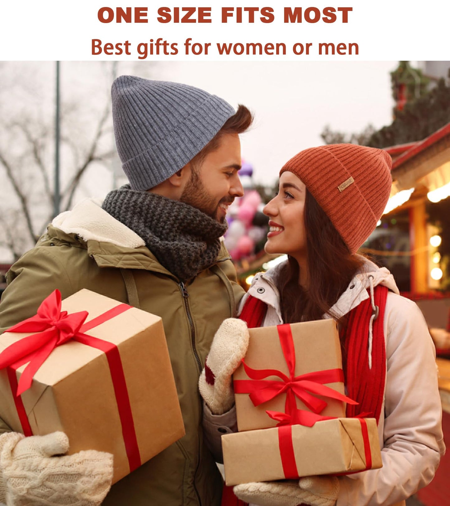 Oliumt Beanie Hat for Men Women Winter Hats for Women Men Soft Warm Unisex Cuffed Beanie Knitted Skull Cap (US, Alpha, One Size, Black/Brown)