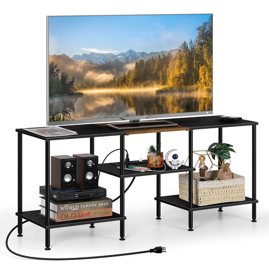 OYEAL Black Bedroom TV Stand with Power Outlets up to 50 inch TV, Small Entertainment Center Stand with Storage Modern Media TV Console Table for Living Room Bedroom