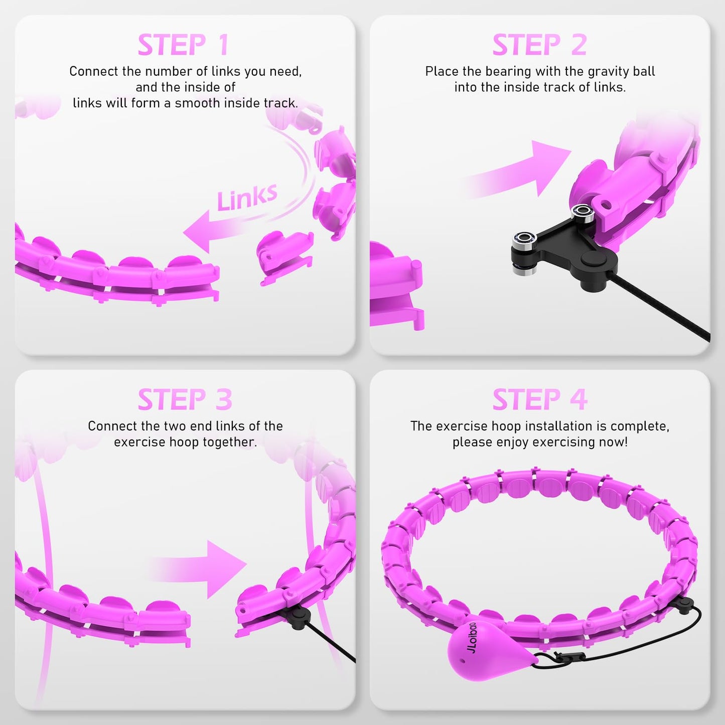 JLoibao Weighted Hula Circle with 24 Links for Adults Weight Loss, Infinity Fitness Hoop Plus Size, for Women Smart Exercise Equipment