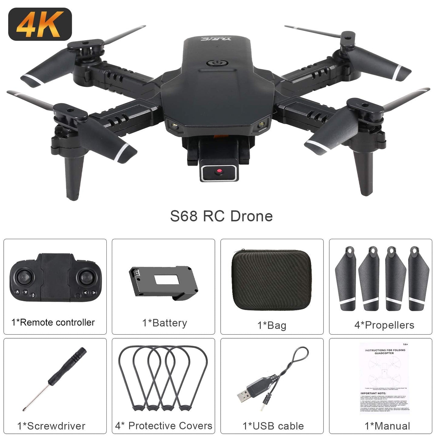 NTBL S68 RC Drone with Camera 4K WiFi FPV Drone Mini Folding Quadcopter Toy for Kids with Gravity Sensor Control Headless Mode Gesture Photo Video Function