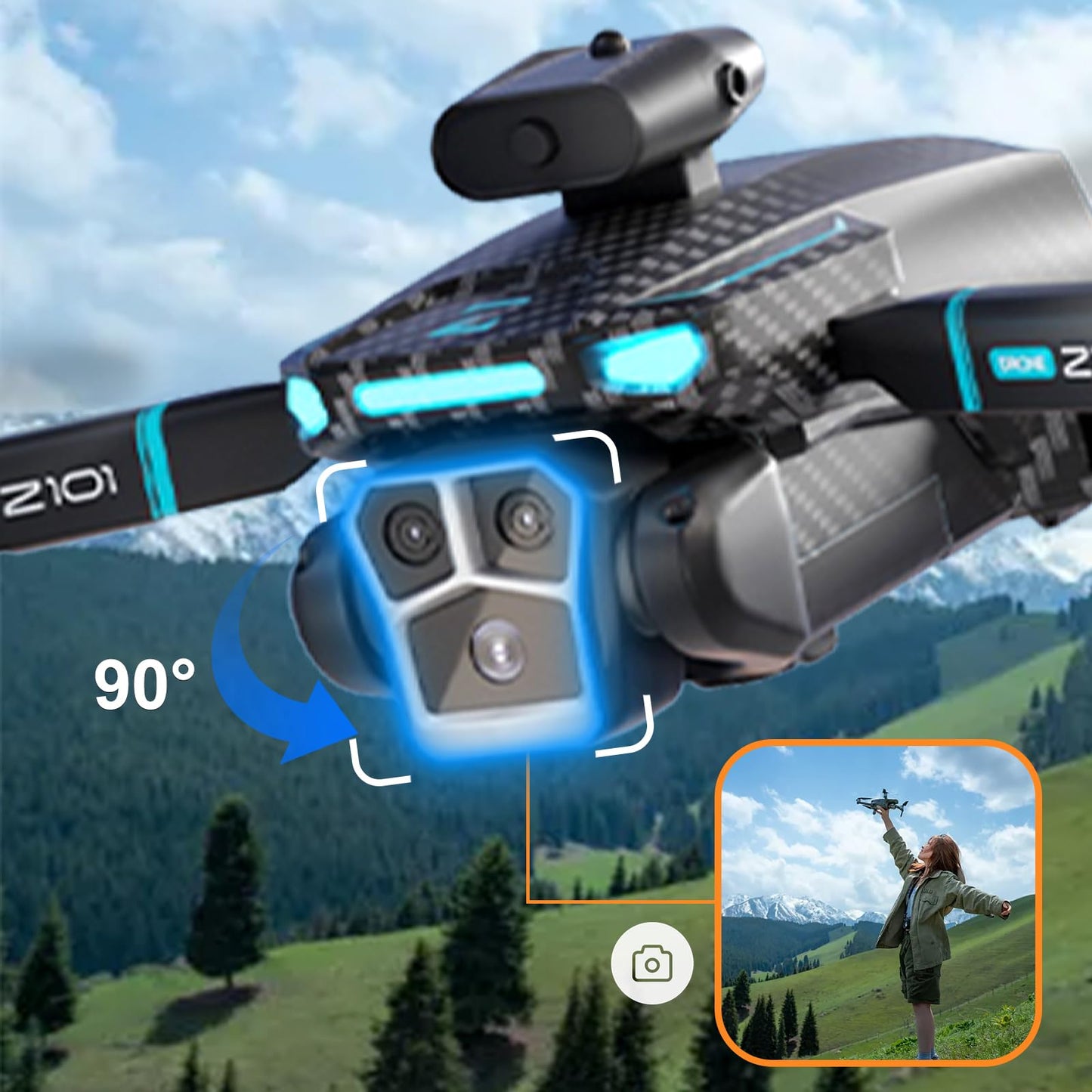 Drone with Camera 4k HD FPV Foldable Drone for Beginners, Quadcopter with Voice Gesture Control, One Key Take Off/Land, Optical Flow Positioning, 360° Flip, Waypoint Fly,2 Batteries