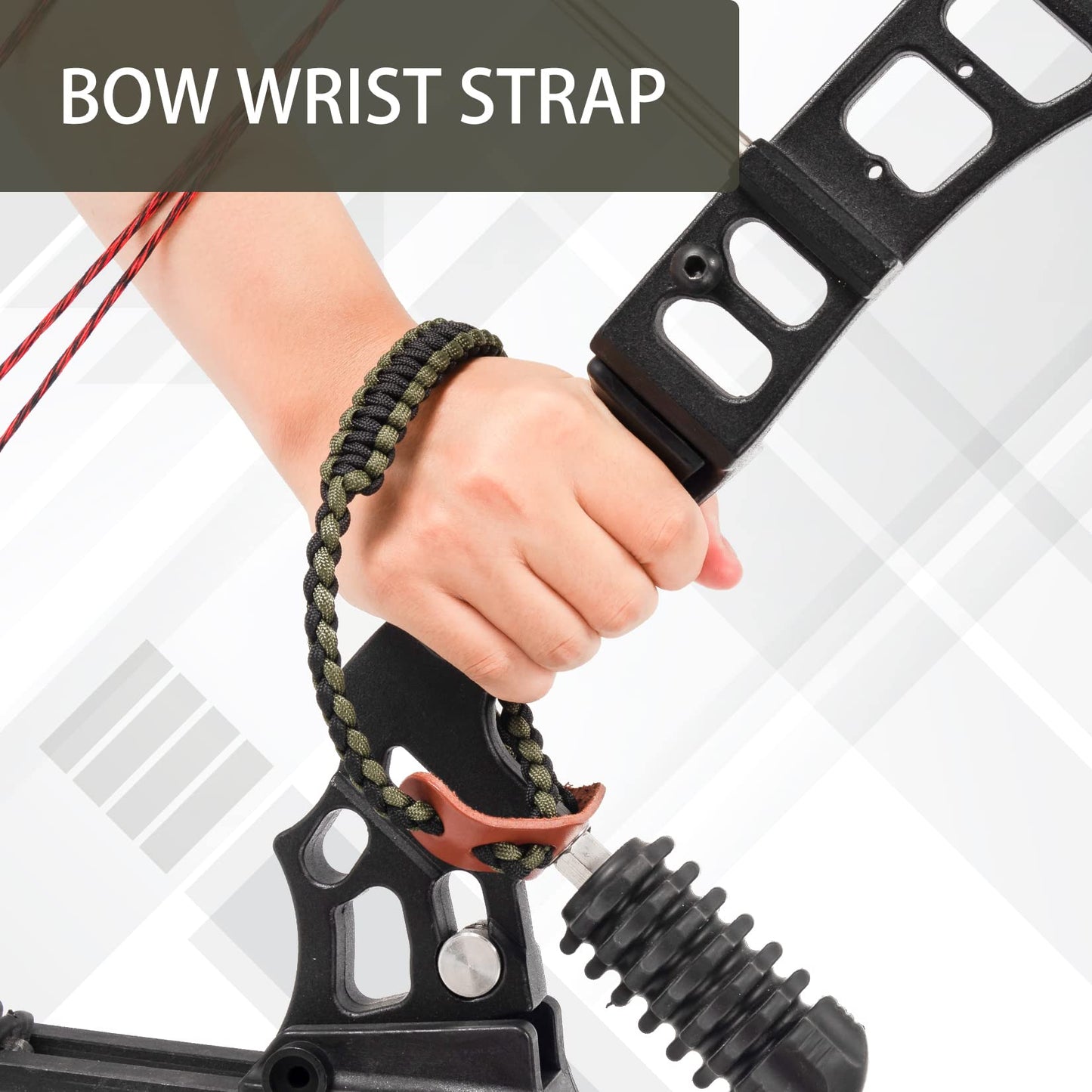 Elm Ray Archery Bow Wrist Sling 550 Paracord,Durable 100% Full Grain Leather with Strong Metal Grommet,Comfortable and Light,Fit Compound Bow Stabilizer & Recurve (Army Green&Black)