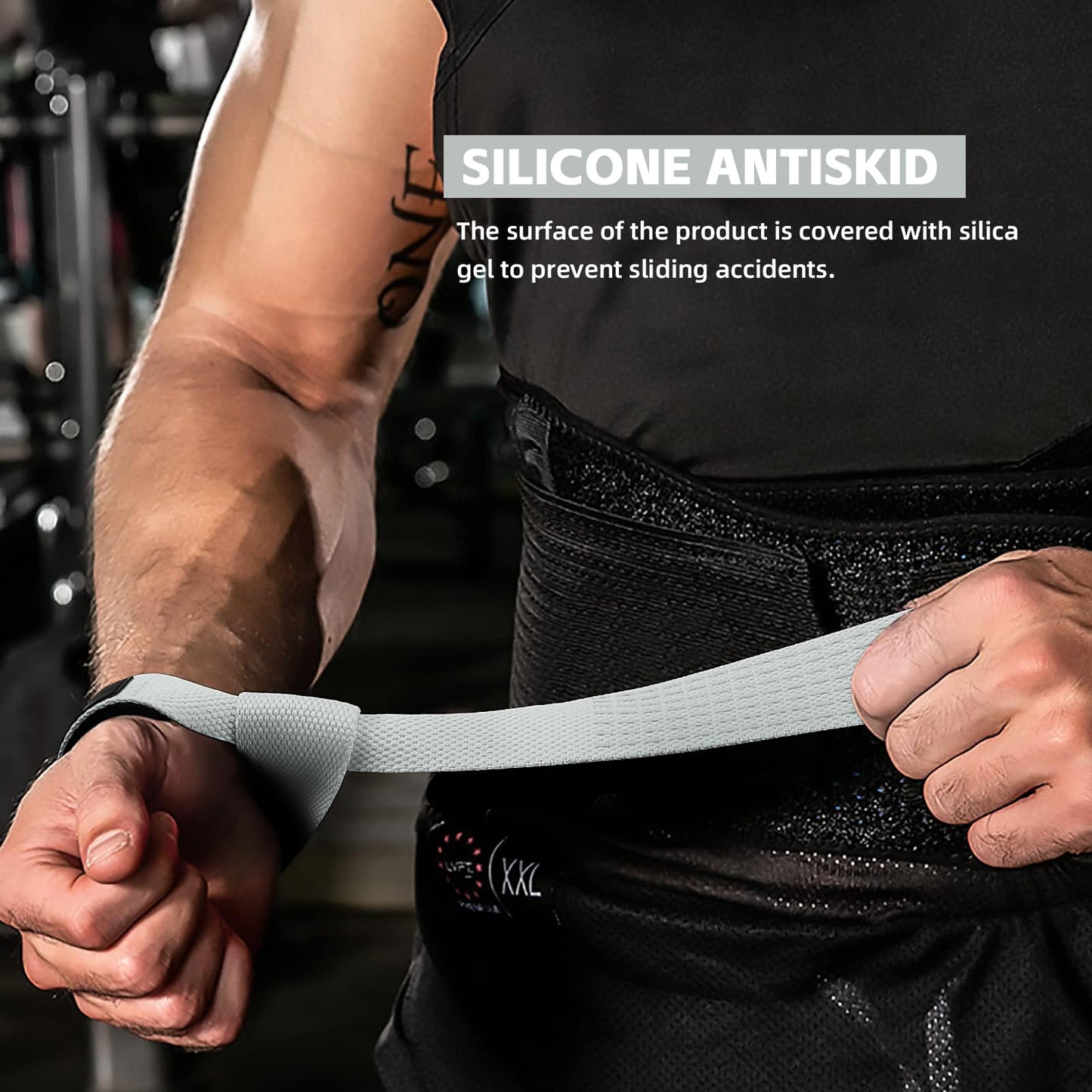 SKDK Cotton Hard Pull Wrist Lifting Straps Grips Band-Deadlift Straps with Neoprene Cushioned Wrist Padded and Anti-Skid Silicone - for Weightlifting, Bodybuilding, Xfit, Strength Training