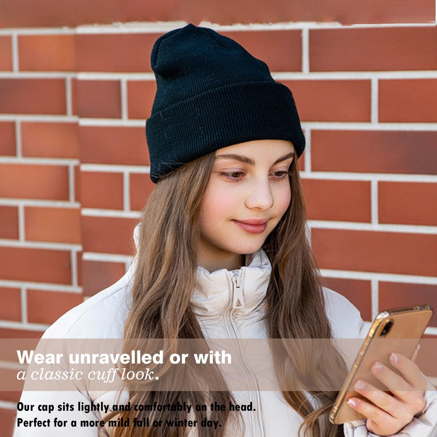 2 Pack Satin Lined Winter Beanie for Women Men Knitted Cuffed Silk Lined Skull Hat (US, Alpha, One Size, Black+Grey)