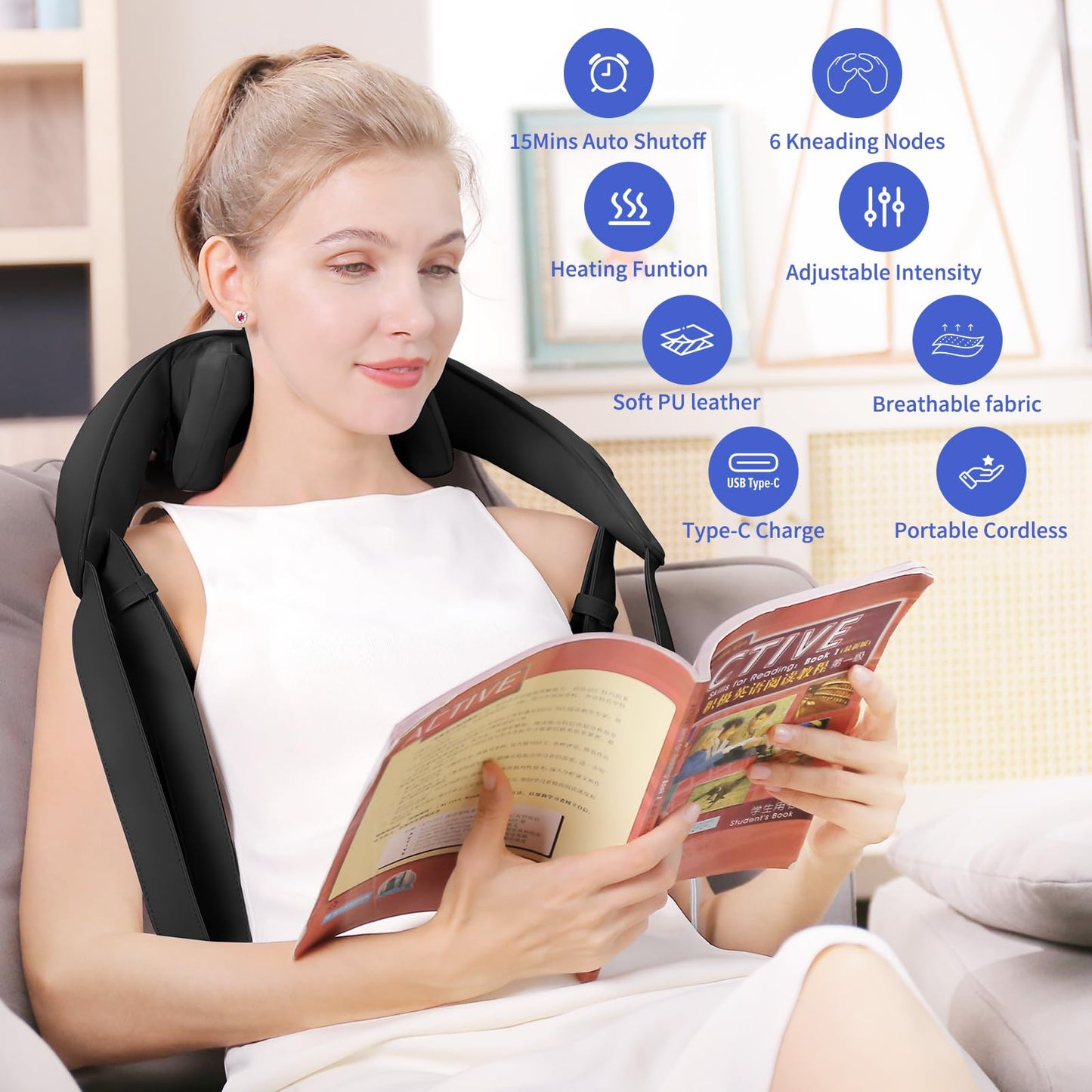 Neck Massager with Heat - Cordless Shiatsu Neck and Back Massager for Pain Relief Deep Tissue, Rechargeable 6D Kneading Brushless Motor Shoulder Massage Gifts for Women Men Home Office Car Christmas