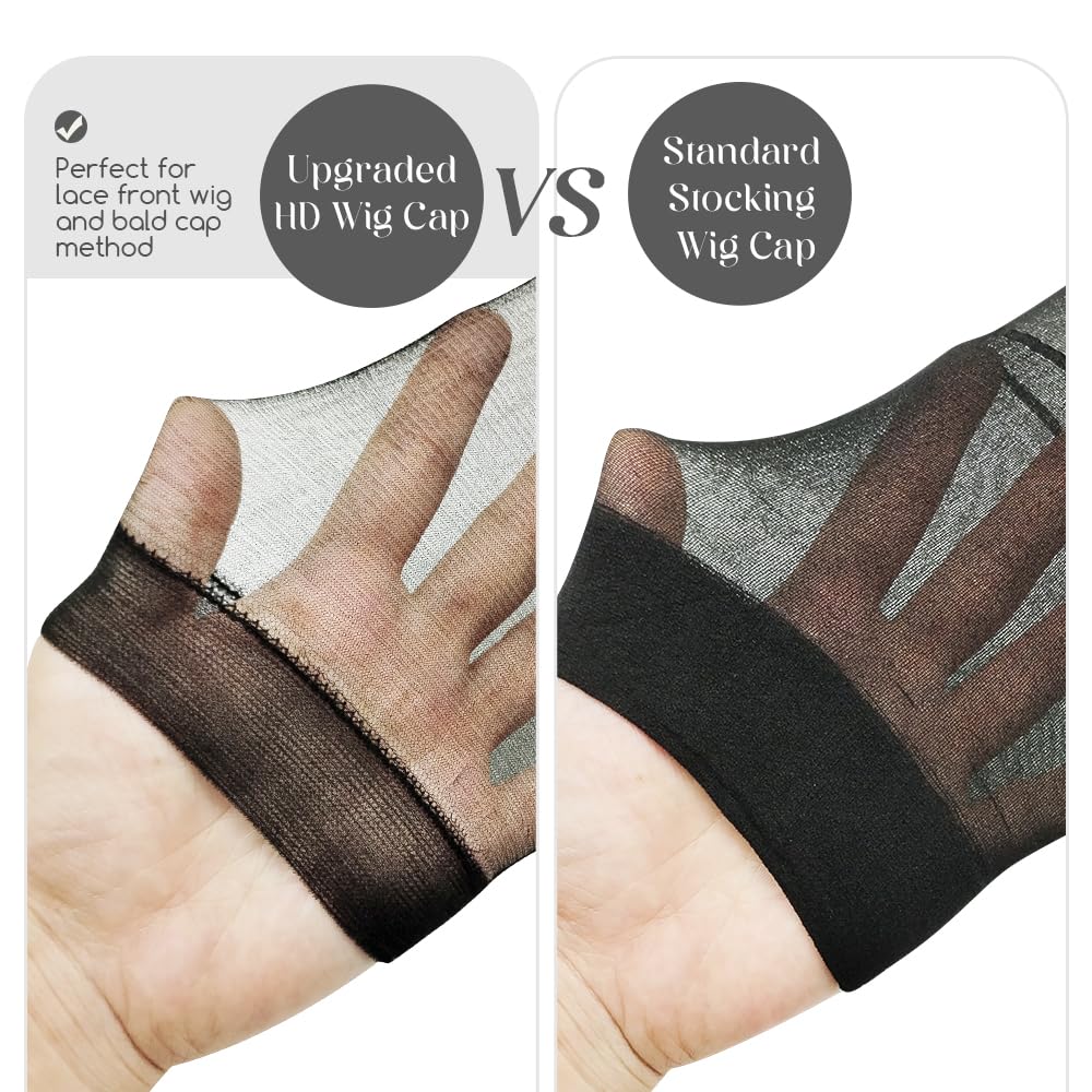 Dreamlover HD Wig Cap for Lace Front Wig, Black Wig Cap for Women, Bald Cap for Woman, Transparent HD Cap for Wigs, HD Stocking Cap for Wigs, 12 Pieces