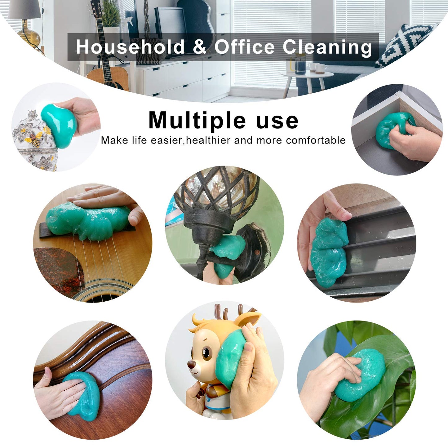 ASFSKY Car Cleaning Gel for Car Detailing Car Cleaning Gel Putty Reusable Keyboard Cleaner Gel Car Putty for Cleaning Dust Universal Cleaning Gel 5 Pack(Green)