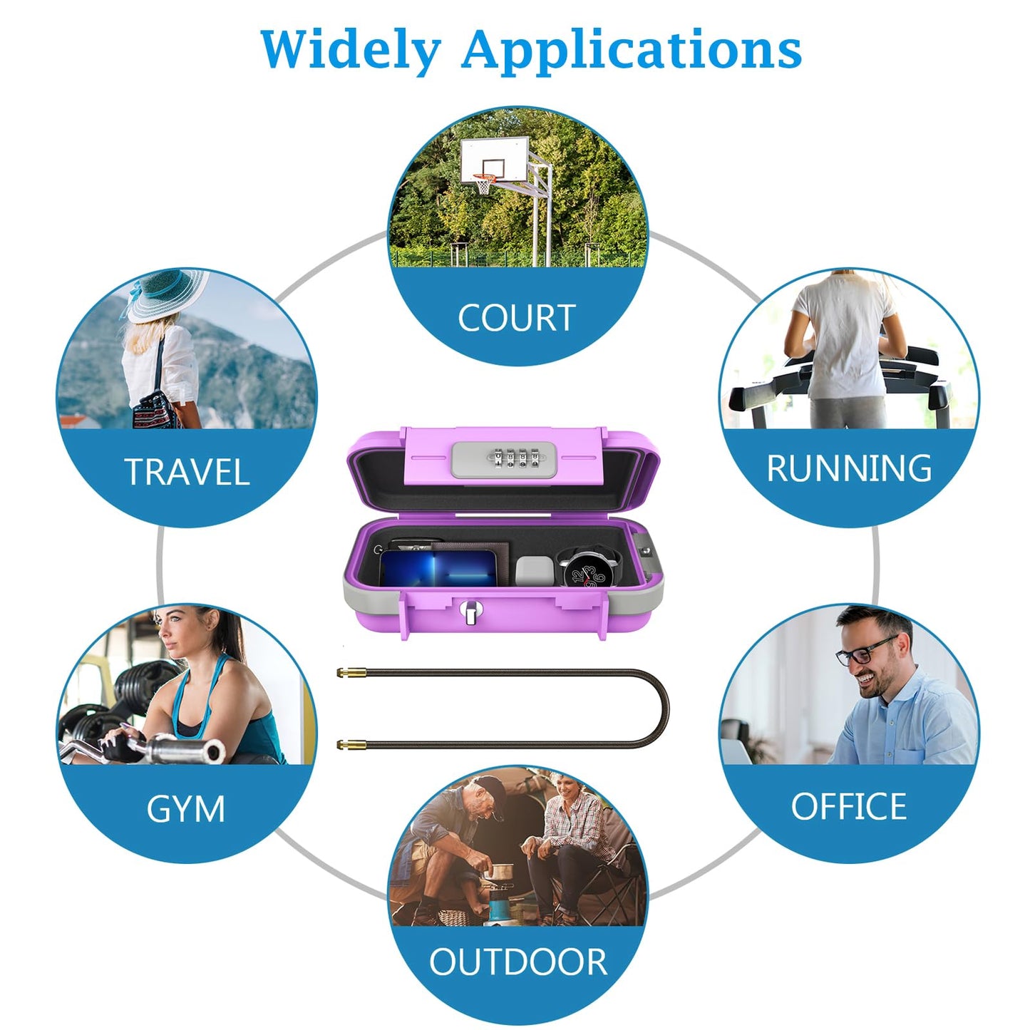 AMIR Portable Safe Box, Combination Security Case LockBox with Code, Waterproof Anti-Theft Personal Mini Travel Safe with Removable Chain, Portable Lock Box for Home, Office, Car, Dorm, Beach