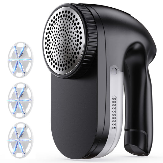 PKBD IPX6 Waterproof Washable Electric Fabric Shaver and Lint Remover, Rechargeable Sweater Defuzzer with 3 Free Extra Blades, Quickly and Effectively Remove Fluff,Fuzz,Bobbles for Clothes, Dark Black