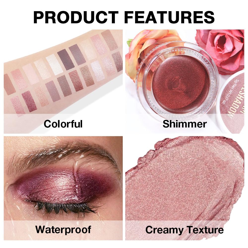evpct Single Cream Eye Shadow Makeup Pallette Brightener, Rose Shimmer Glitter Metallic Highly Pigmented Monochrome Mini Eyeshadow Palette, Waterproof, Blendable, sombras en crema para ojos, 27