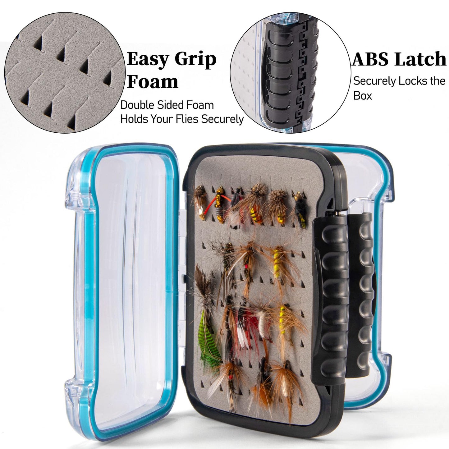 Dr.Fish 2 Pack Fly Box for Fly Fishing Flies Case Jig Box Streamer Fly Fishing Box Waterproof Lightweight ABS Plastic Double Sided Transparent Lid Clear View Deep Slot Flies Hoder Storage Case