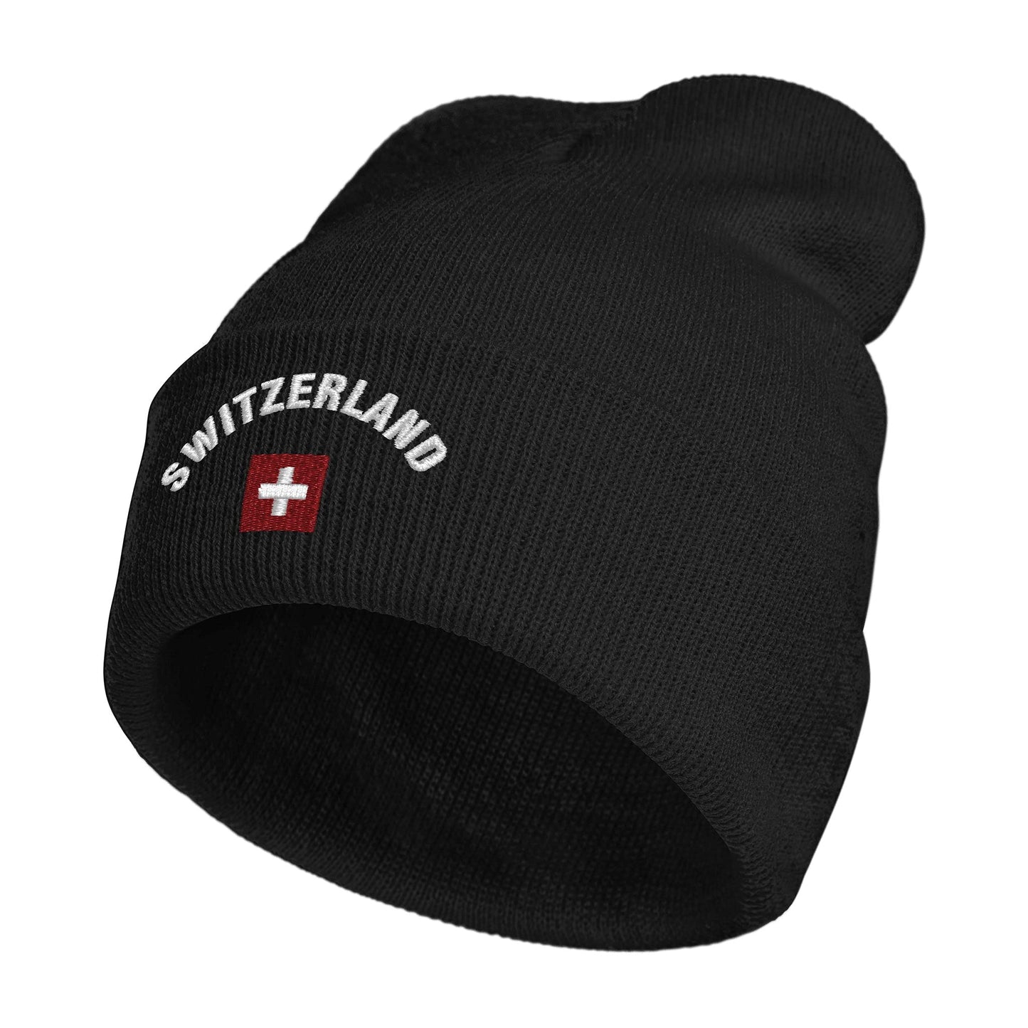 MiAnMiAn Swiss Flag Embroidery Beanie Knit Hats for Men & Women, Embroidery Winter Hats Skull Cap