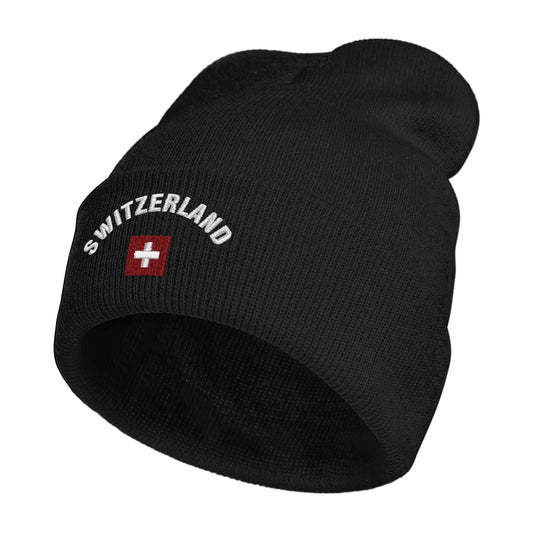 MiAnMiAn Swiss Flag Embroidery Beanie Knit Hats for Men & Women, Embroidery Winter Hats Skull Cap