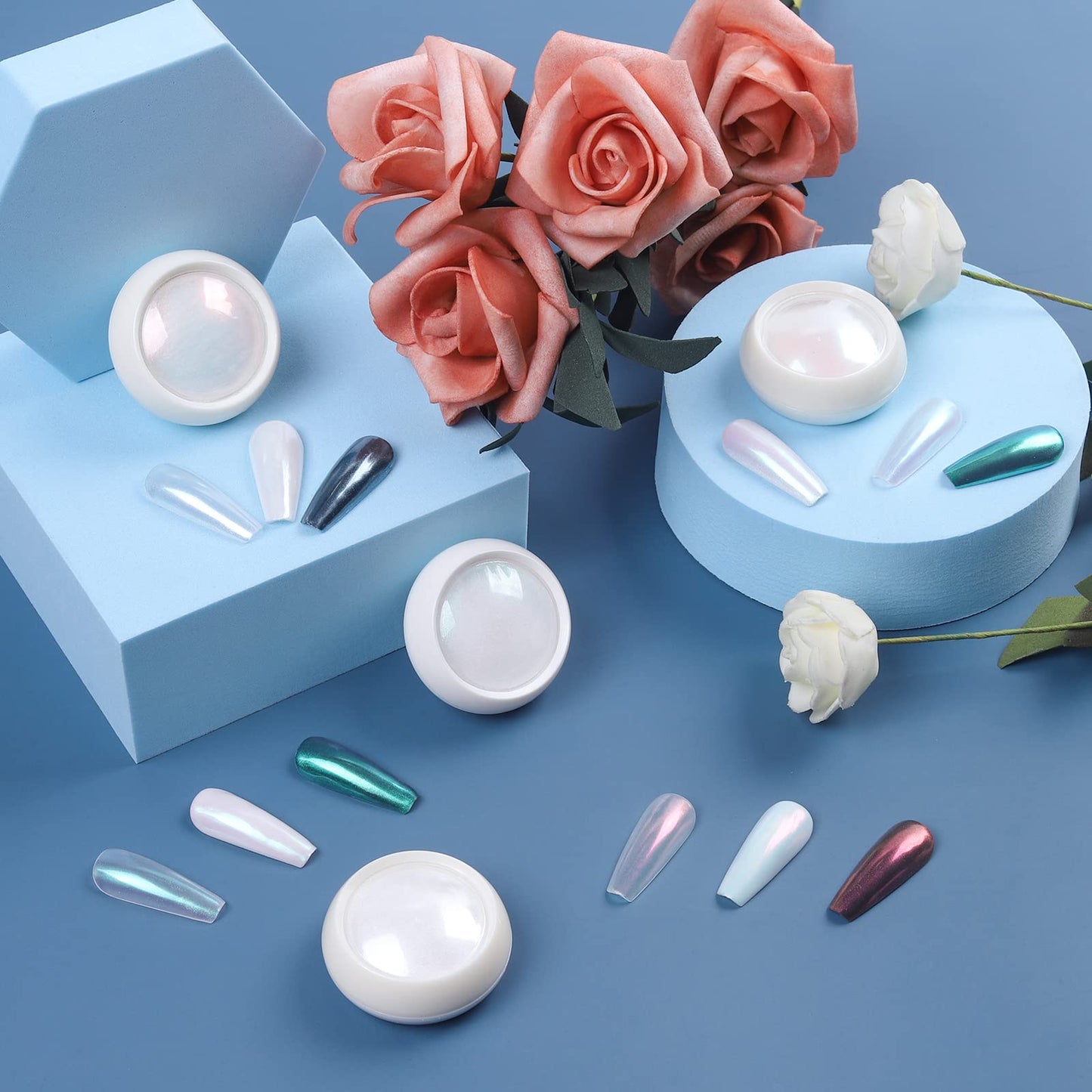 Artdone Chrome Nail Powder Metallic Mirror Glitter Effect Pigment Iridescent Aurora Mermaid Pearl Dust Kit for Gel Polish Nail Art Decoration, Resin Craft Arylic Powder