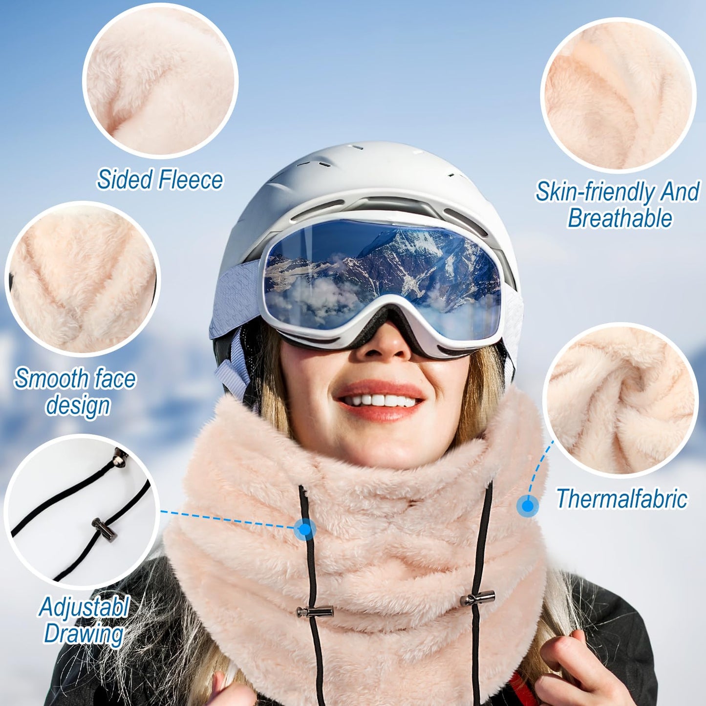 Jeere 2 Pcs Hood Fleece Balaclavas for Women Winter Face Mask Thermal Face Cover Hat Neck Warmer Scarf Adjustable for Cold Weather