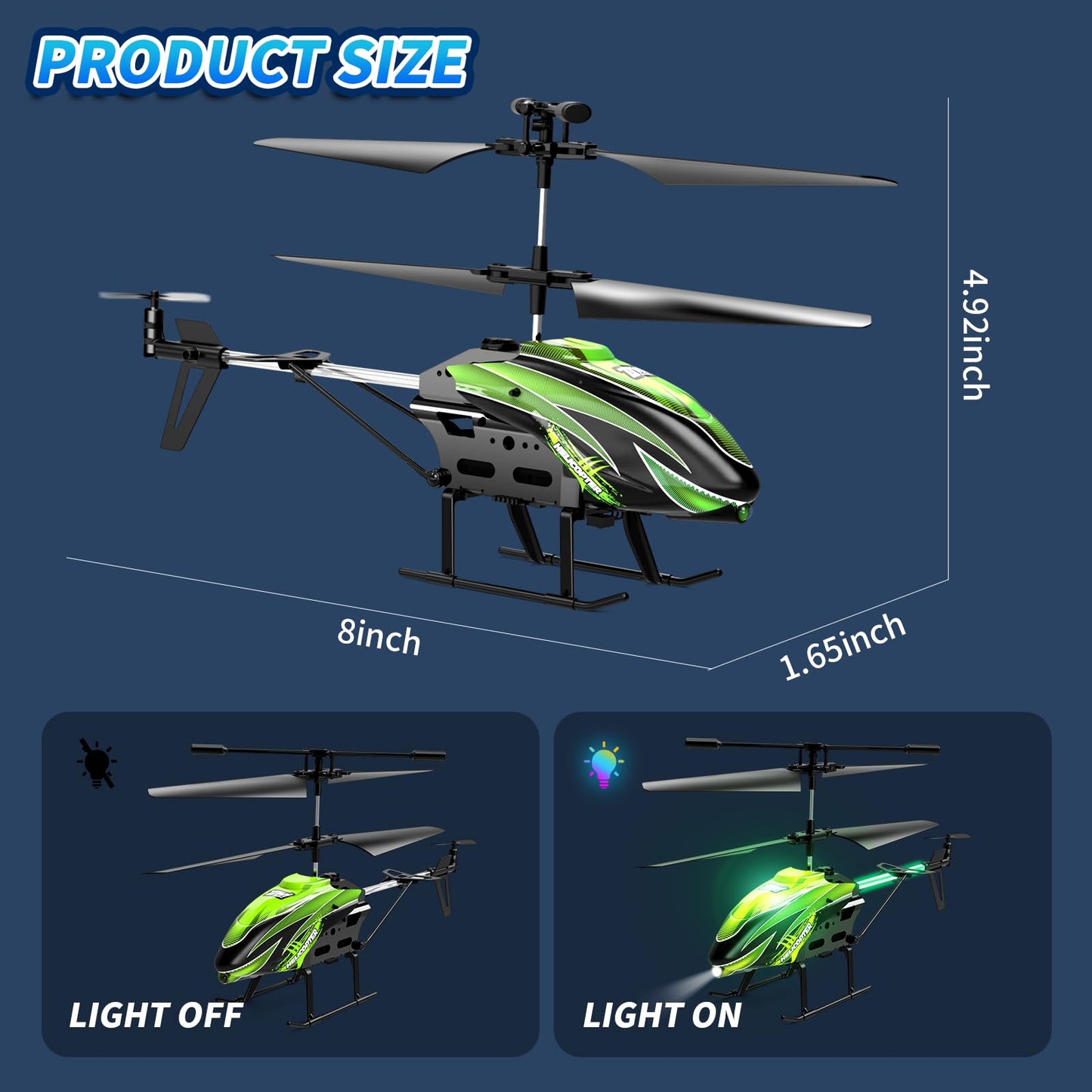 Dwi Dowellin RC Helicopter, Remote Control Helicopter Toy for Kids with 26 Mins Flight(2 Batteries), 8 Light Modes,Easy Control for Boys Girls Age 8-12(Green)