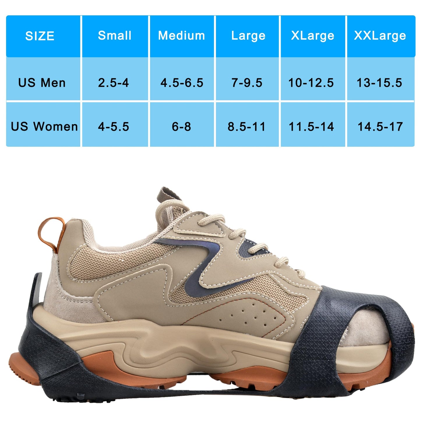 Ice Cleat Snow Traction Cleats for Shoes Boots Anti-Slip Overshoe Crampons with 10 Studs Ice Rubber Walking Cleats Slip-on Stretch Footwear for Kid Women Men Large