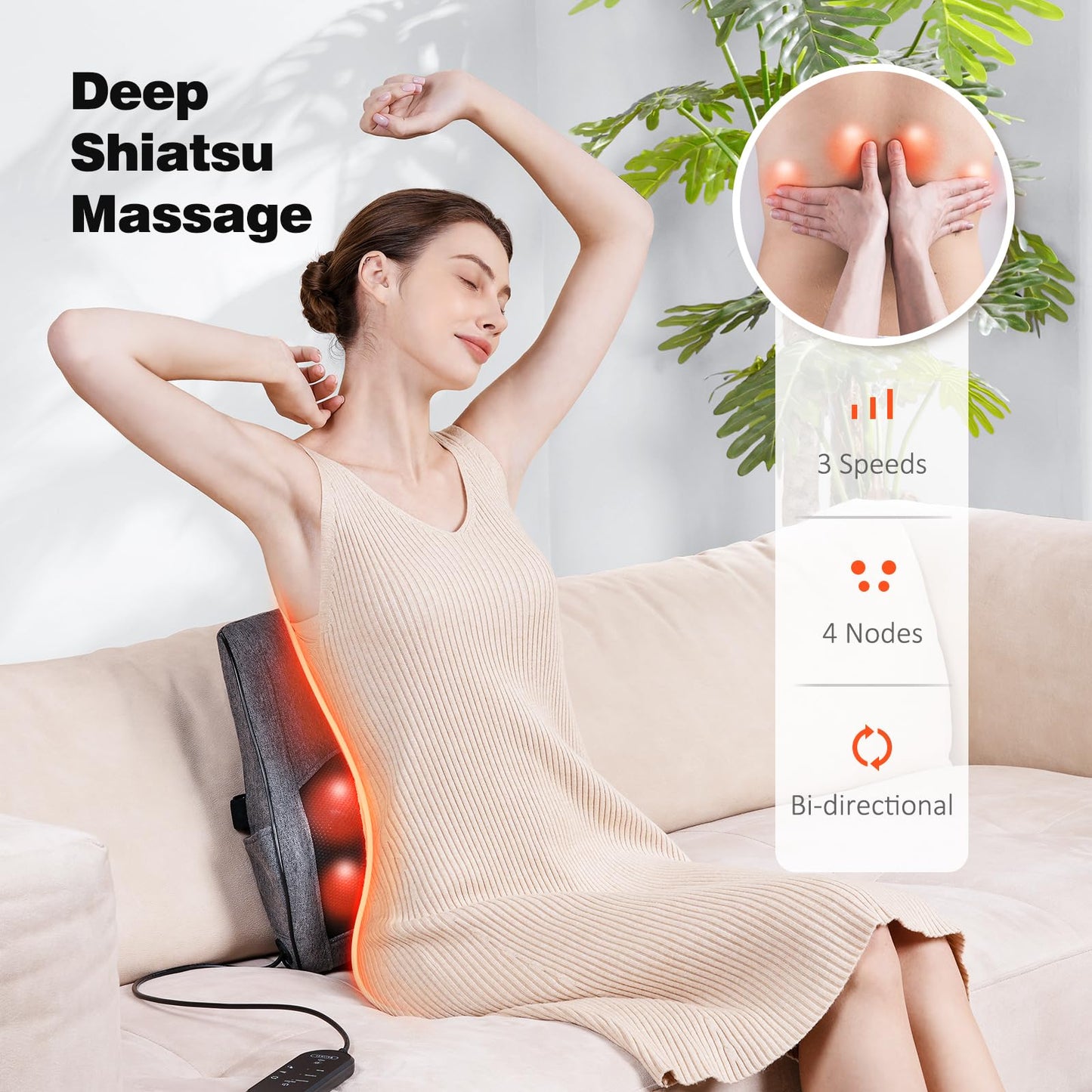 Boriwat Back Massager with Heat, Neck Massager for Pain Relief Deep Tissue, 3D Kneading Massage Pillow for Back, Neck, Shoulder, Legs, Gifts for Women Men Mom Dad