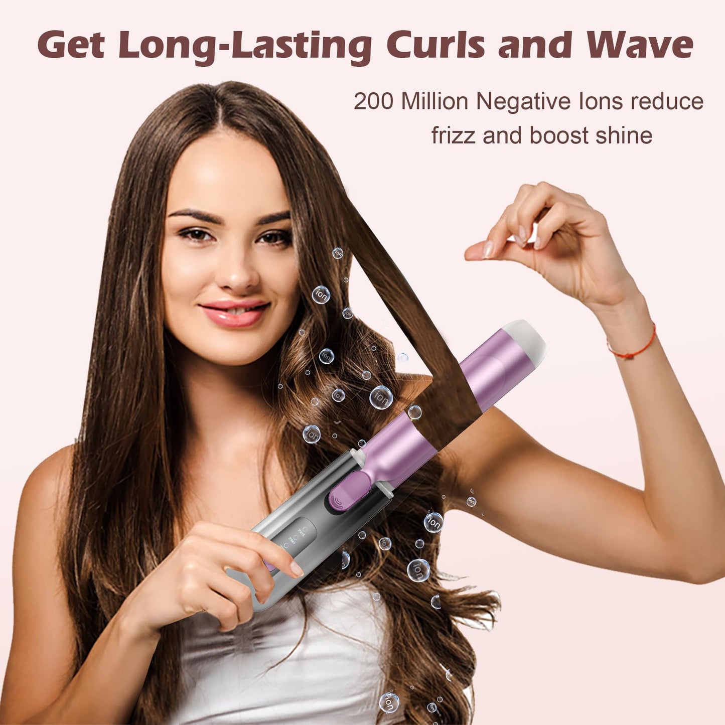 Cordless Curling Iron for Travel, 8000mAh Rechargeable Hair Curlers with Safe Mode, 30s Fast Heat-Up, 200 M Negative Ions, Portable Curling Wand for Womens Curls Waves Hair