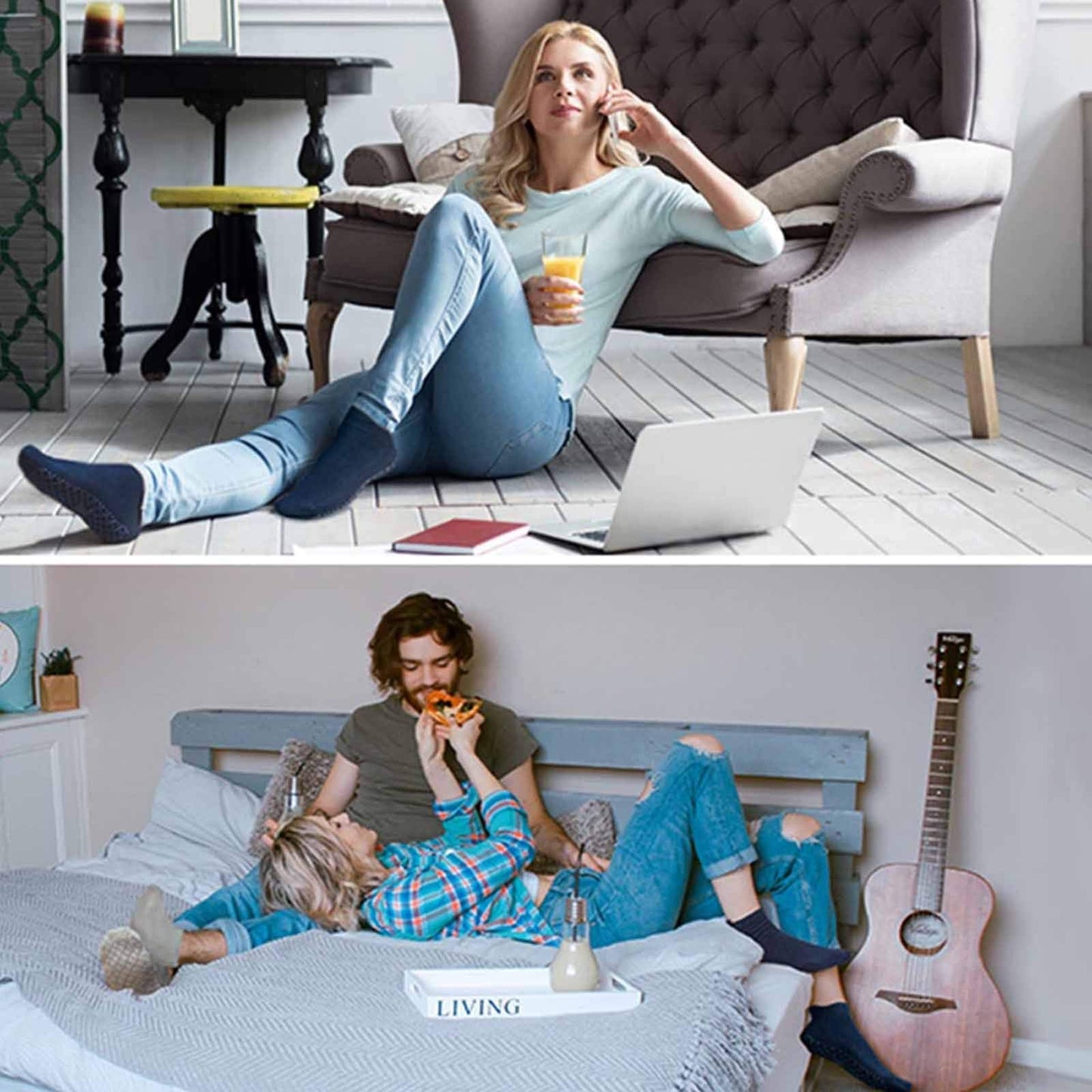 NOVAYARD 5 Pairs Non Slip Socks Non Skid Sticky Grippy Sock Yoga Pilates Hospital Socks Men Women(Brown,Medium)