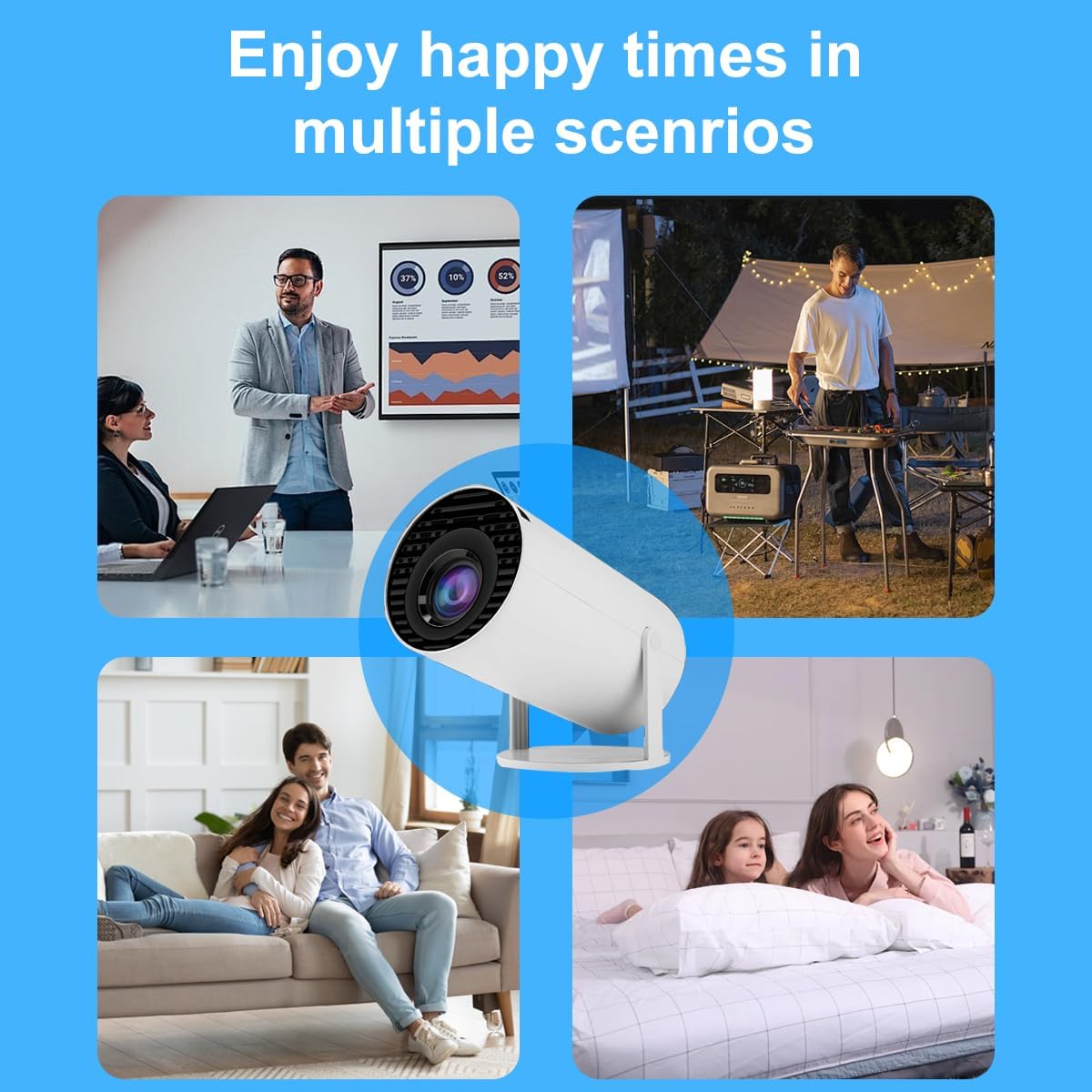 HY300 Mini Projector,Ceiling movie projector ，Manual focusing, Compact Design for Home Theater, Outdoor Movies, Presentations, and Gaming. (white)