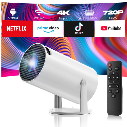 Projector with WiFi and Bluetooth, Mini Projector, 4K 1080P Support Portable Wireless Movie Projectors 220° Rotatable 130'' Screen Auto Keystone Compatible with HDMI/iPhone/TV Stick for Bedroom Indoor