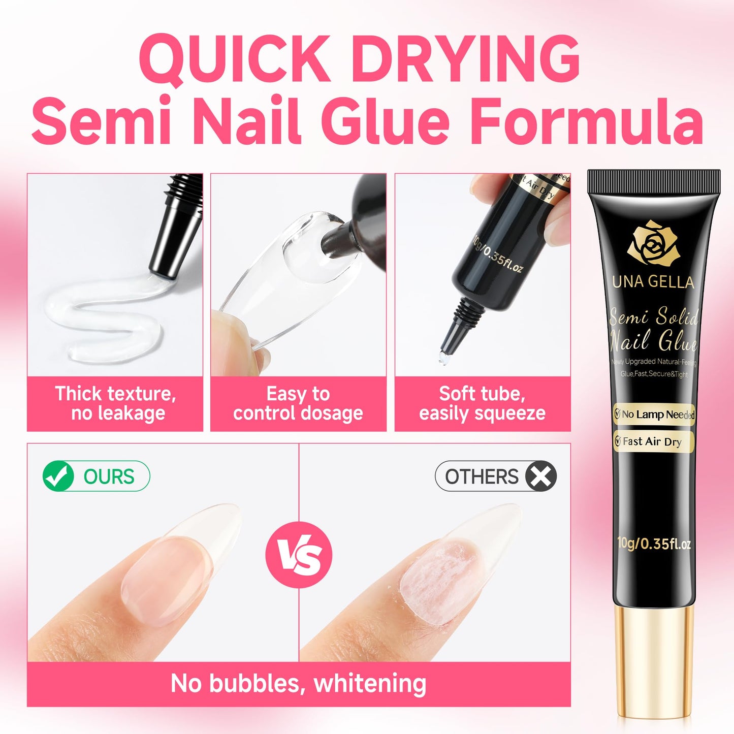 UNA GELLA No Lamp Need Semi Solid Nail Glue Gel 10ml and Nail Glue Remover 12ml Solid Gel Glue Kit for Press On Nails, Soak Off Glue Remover for Nails Quick Removal